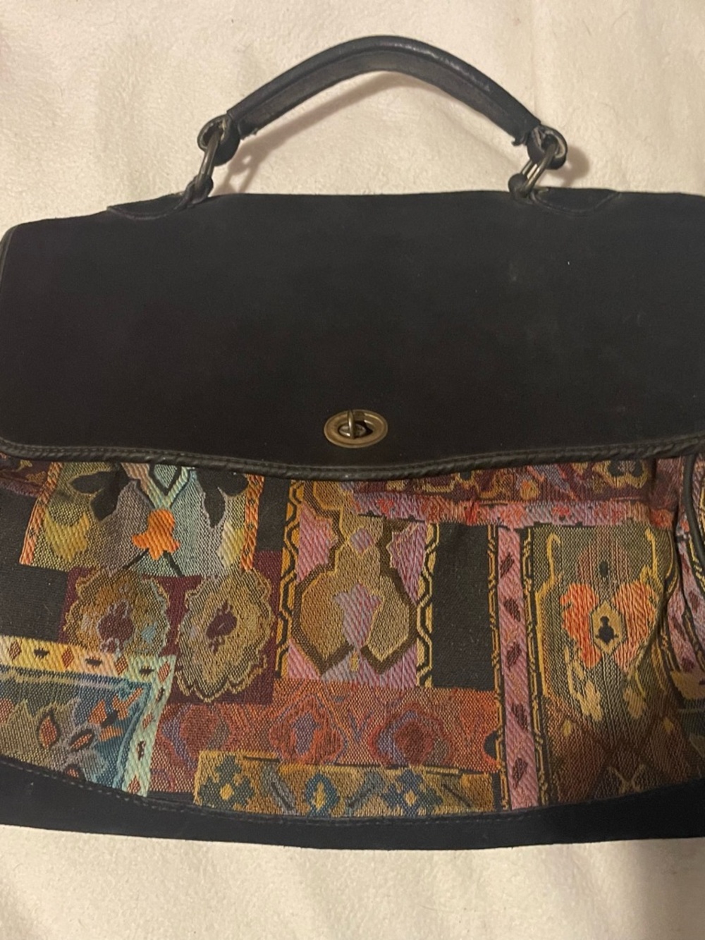 Express Multicolor Woven Satchel with Black Suede Flap